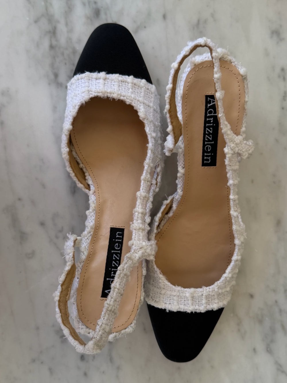 Women's Two-Tone Tweed Slingback Kitten wedge heels in Black & White - Picture 2 of 8